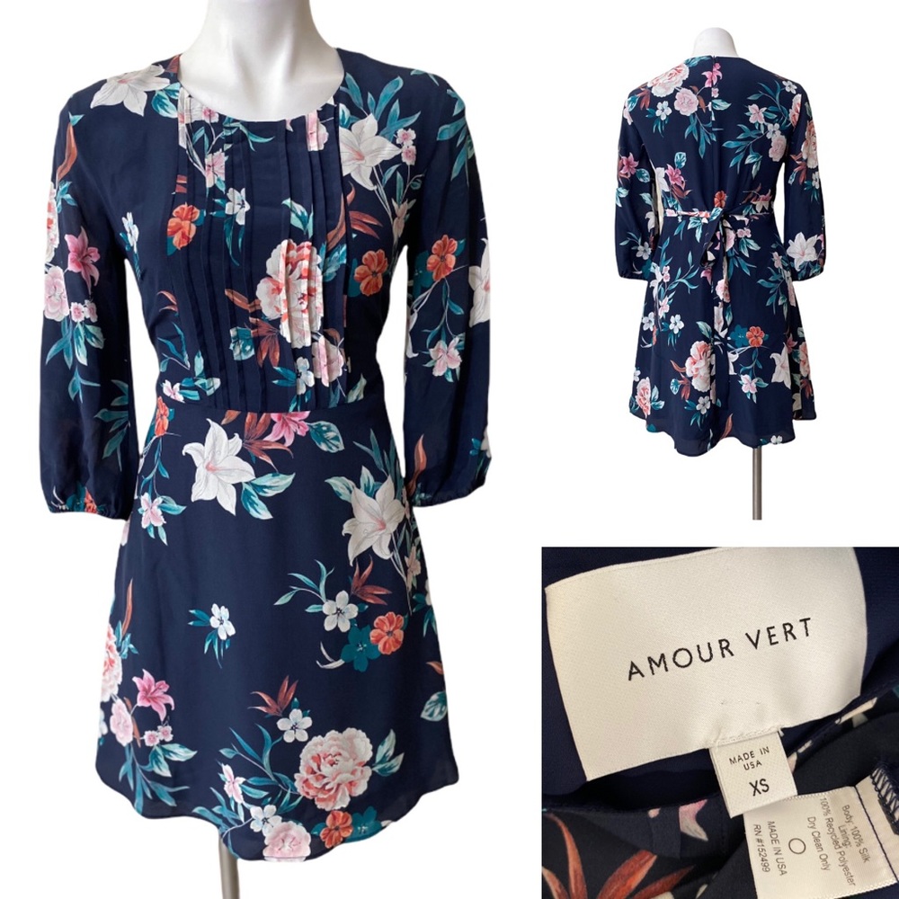 Amour Vert Silk Floral (Saint Cloud) Dress XS 0 2